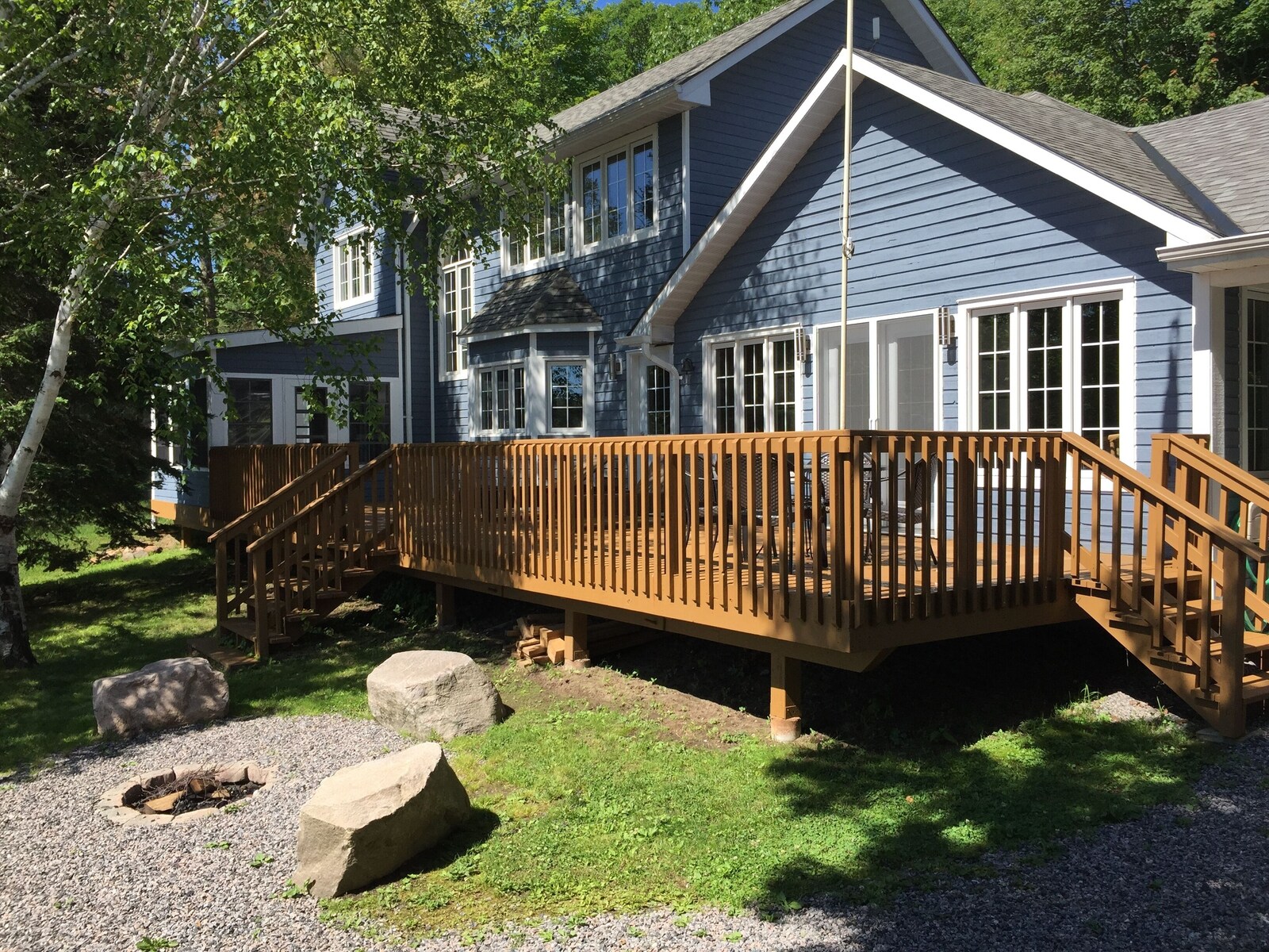 Rear deck of the cottage facing the lake.
